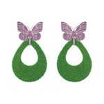 Brinco Borboleta Pink e Galuchat Verde