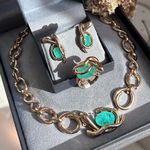 Conjunto Brinco, Colar e Anel Organico Pedra Turmalina