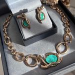 Conjunto Brinco, Colar e Anel Organico Pedra Turmalina