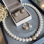 Conjunto Brinco, Colar e Anel Pérola Shell