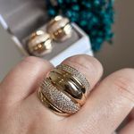 Conjunto Brinco e Anel Camadas Dourado