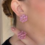 Conjunto Brinco e Anel Rose Pink