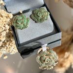 Conjunto Brinco E Anel Verde Esmeralda