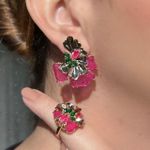 Conjunto Brinco E Anel Leque Pink
