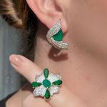 Conjunto Brinco e Anel Petala Verde Esmeralda