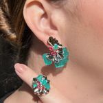 Conjunto Brinco e Anel Leque Turmalina