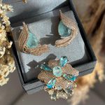  Conjunto Brinco E Anel Petala Azul Serenity