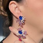 Conjunto Brinco E Anel Carla Azul Safira e Ametista