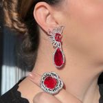 Conjunto de Brinco e Anel Luxo Rubi
