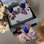Conjunto Brinco E Anel Carla Azul Safira e Ametista