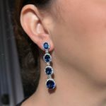 Brinco Luxo Pedras Ovais Azul Safira