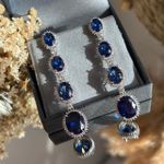 Brinco Luxo Pedras Ovais Azul Safira