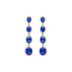 Brinco Luxo Pedras Ovais Azul Safira