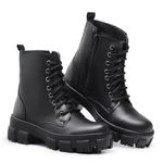 Bota Feminina Coturno Tratorada Baixa Blogueira Moda Preta 