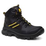 Bota de Segurança Catpriime Couro, Solado Antiderrapante e Material Refletivo - Preta com Amarelo