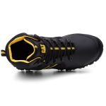 Bota de Segurança Catpriime Couro, Solado Antiderrapante e Material Refletivo - Preta com Amarelo
