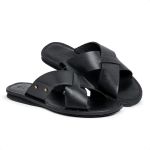 Chinelo Sandália de Couro Masculina Tira Cruzada Lisboa Preto - clássico e versátil 