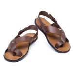 Sandália Masculina Nomad Tira Cruzada Couro Legítimo Marrom– Confortável e Estilosa