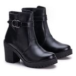Bota Feminina Coturno Fivela Tratorado De Salto Cano Curto Preto 
