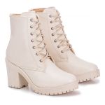 Bota Feminina Coturno Tratorado De Salto Cano Curto Bege