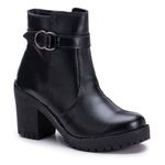 Bota Feminina Coturno Fivela Tratorado De Salto Cano Curto Preto 