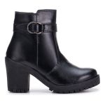 Bota Feminina Coturno Fivela Tratorado De Salto Cano Curto Preto 