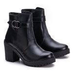 Bota Feminina Coturno Fivela Tratorado De Salto Cano Curto Preto 