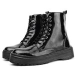 Bota Feminina Coturno Plataforma Baixa Blogueira Moda Verniz Preta 