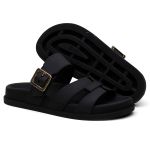 Sandalia Nuvem Microexpandido Feminino com Fivela - Preta 