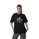 Camiseta Oversized Longa SuperPoderosas Docinho - Preta