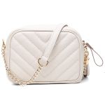 Bolsa Jhully em Couro Feminina na cor Off White com Corrente Dourada e Tassel 