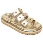 Sandalia Papete Flatform Feminina em Couro Emily Ouro - Conforto e Estilo Casual