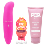 Kit Vibrador Golfinho, Excitante beijável PPK louca e Lubrificante Pop neutro a base de água