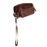 Necessaire de mão dupla em couro legitimo original com alça de pulso 