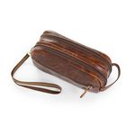 Necessaire de mão dupla em couro legitimo original com alça de pulso 