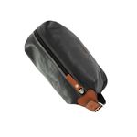 Necessaire de couro legitimo expansível com alça de mão 