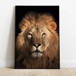 Leão 06- Quadro com Moldura - Preto, Marrom, Rústica ou Branco 