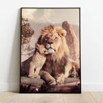 Leão 05 - Quadro com Moldura - Preto, Marrom, Rústica ou Branco