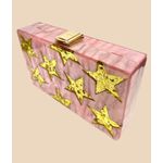 BOLSA ACRÍLICO ROSA ESTRELAS DOURADAS BRILHO