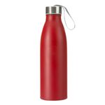 Garrafa de inox 750ml com tampa rosqueável e alça de nylon embutida.