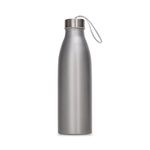 Garrafa de inox 750ml com tampa rosqueável e alça de nylon embutida.