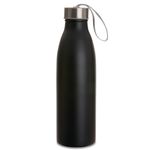 Garrafa de inox 750ml com tampa rosqueável e alça de nylon embutida.