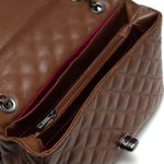 Bolsa Feminina Couro Marrom Metalassê Alça em Corrente Metal Prateado 