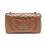 Bolsa Feminina Couro Marrom Metalassê Alça em Corrente Metal Prateado 