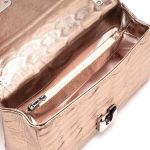 Bolsa Feminina Dourada em Couro Legítimo Texturizado Escamas Festa Balada Elegante