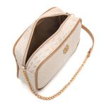 Bolsa Feminina Pequena em Couro Legítimo Nude Metalassê Alça Dourada