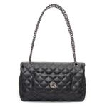 Bolsa Feminina Alça Corrente Couro Preta Metalassê Sofisticada