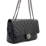 Bolsa Feminina Alça Corrente Couro Preta Metalassê Sofisticada