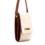 Bolsa Porta Celular em Couro Legítimo Off White e Caramelo Pequena Estilosa e Prática 