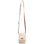 Bolsa Porta Celular em Couro Legítimo Off White e Caramelo Pequena Estilosa e Prática 
